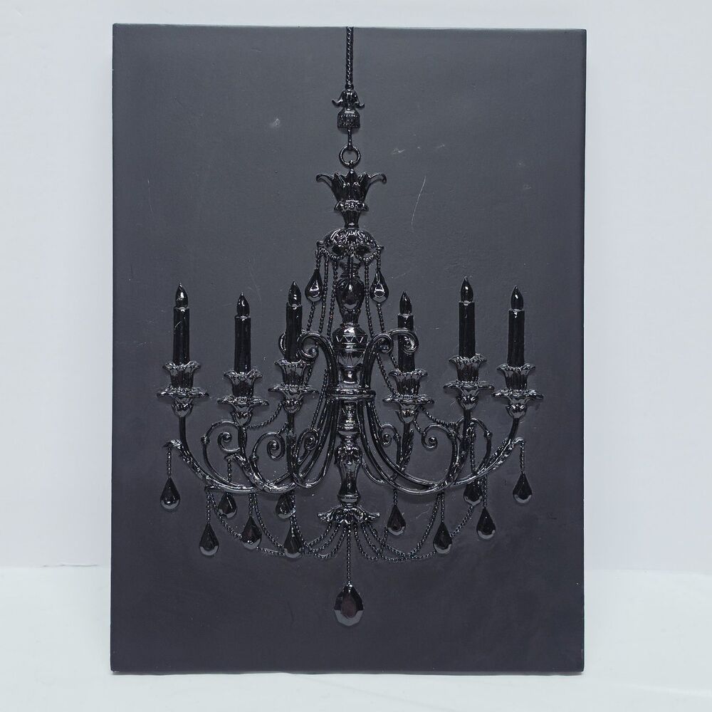 Gothic Black On Black Chandelier Wall Hanging Art Plaque